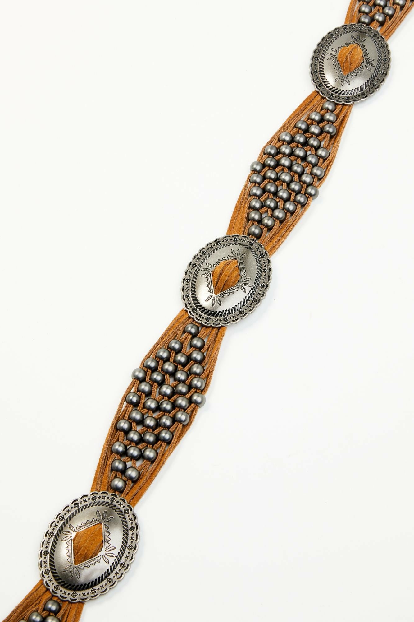 Idyllwind Addison Leather Crochet Fringe Concho Belt Brown
