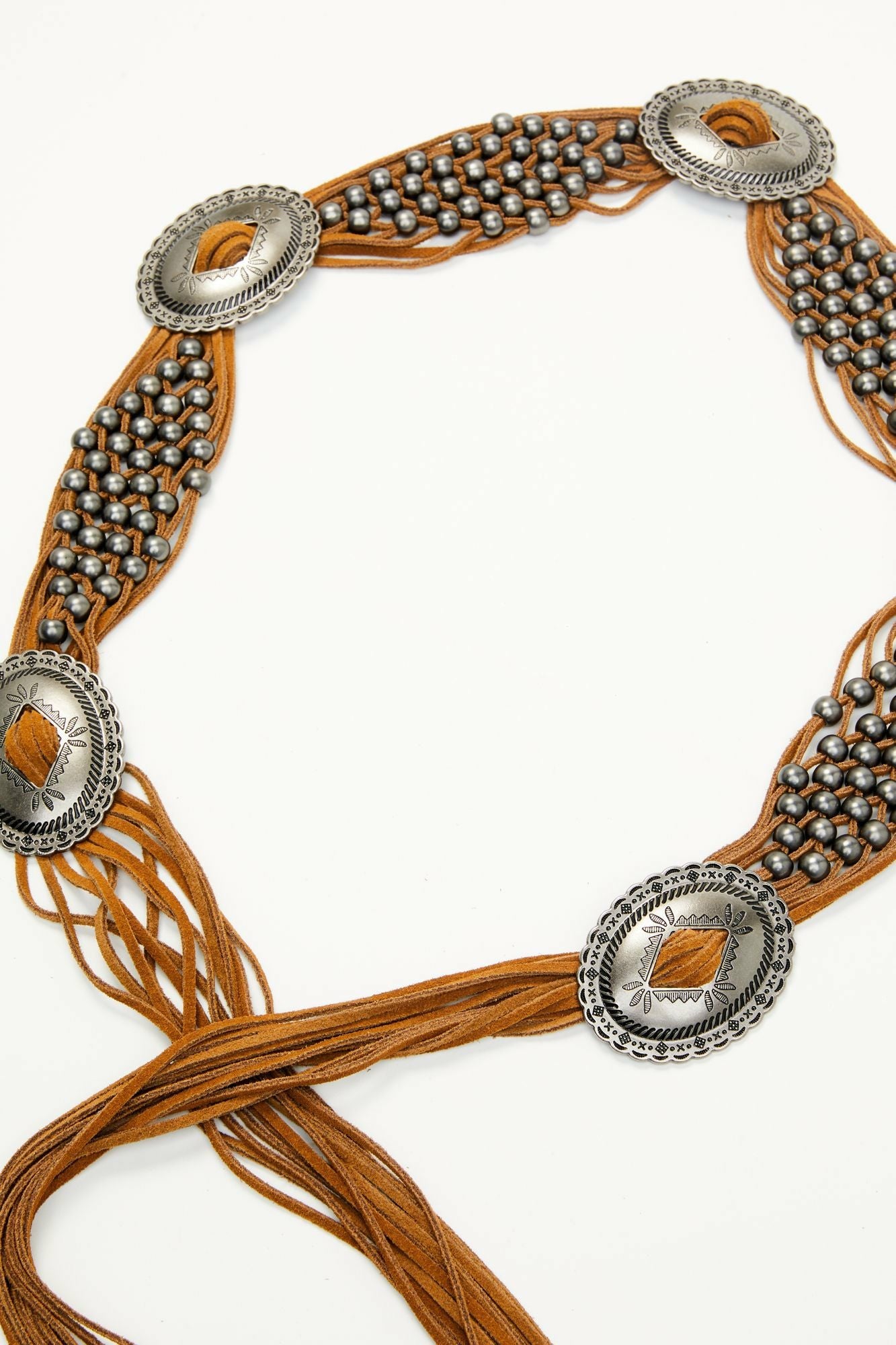 Idyllwind Addison Leather Crochet Fringe Concho Belt Brown