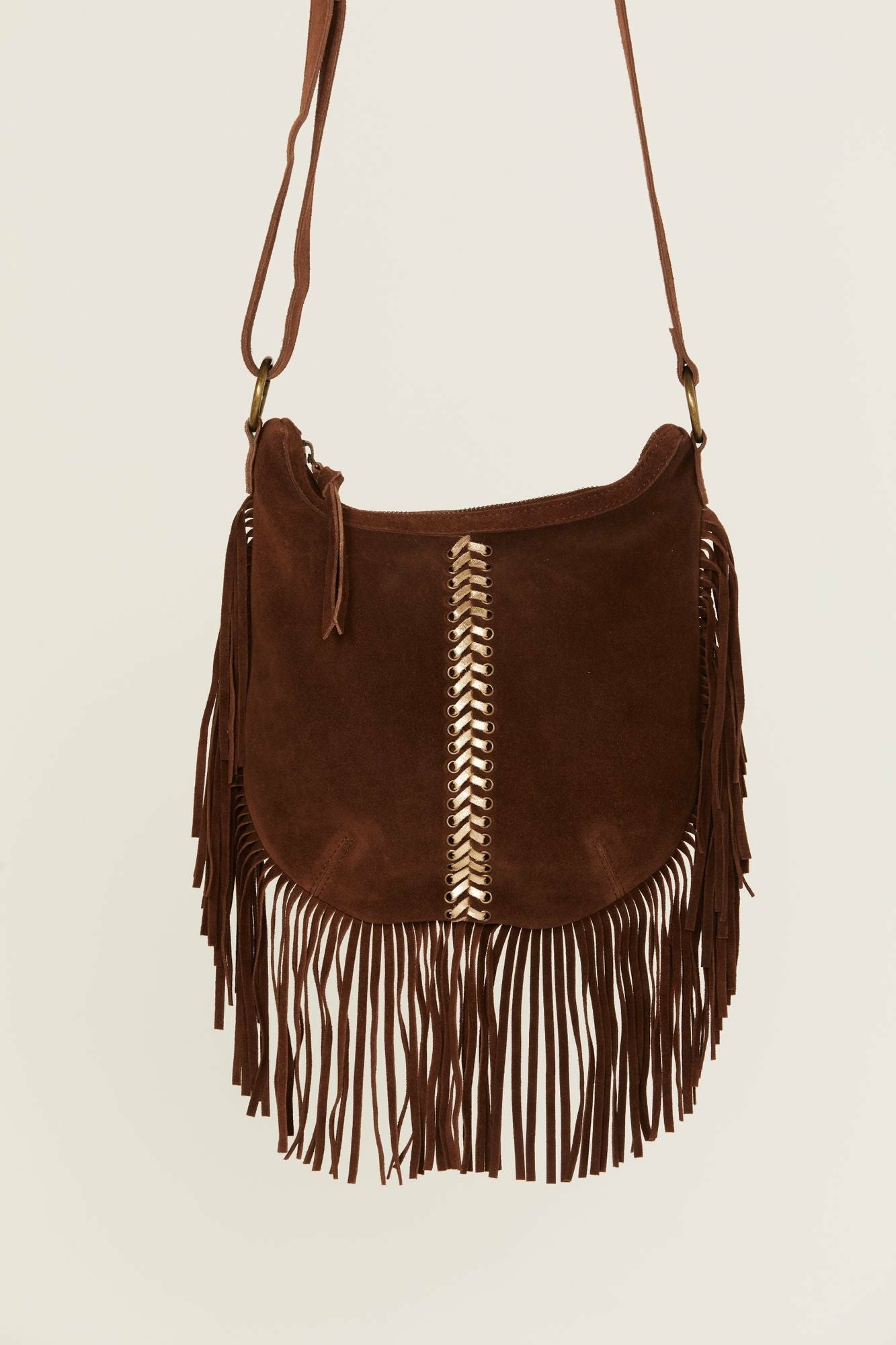 Idyllwind Perlita Suede Fringe Crossbody Bag Brown