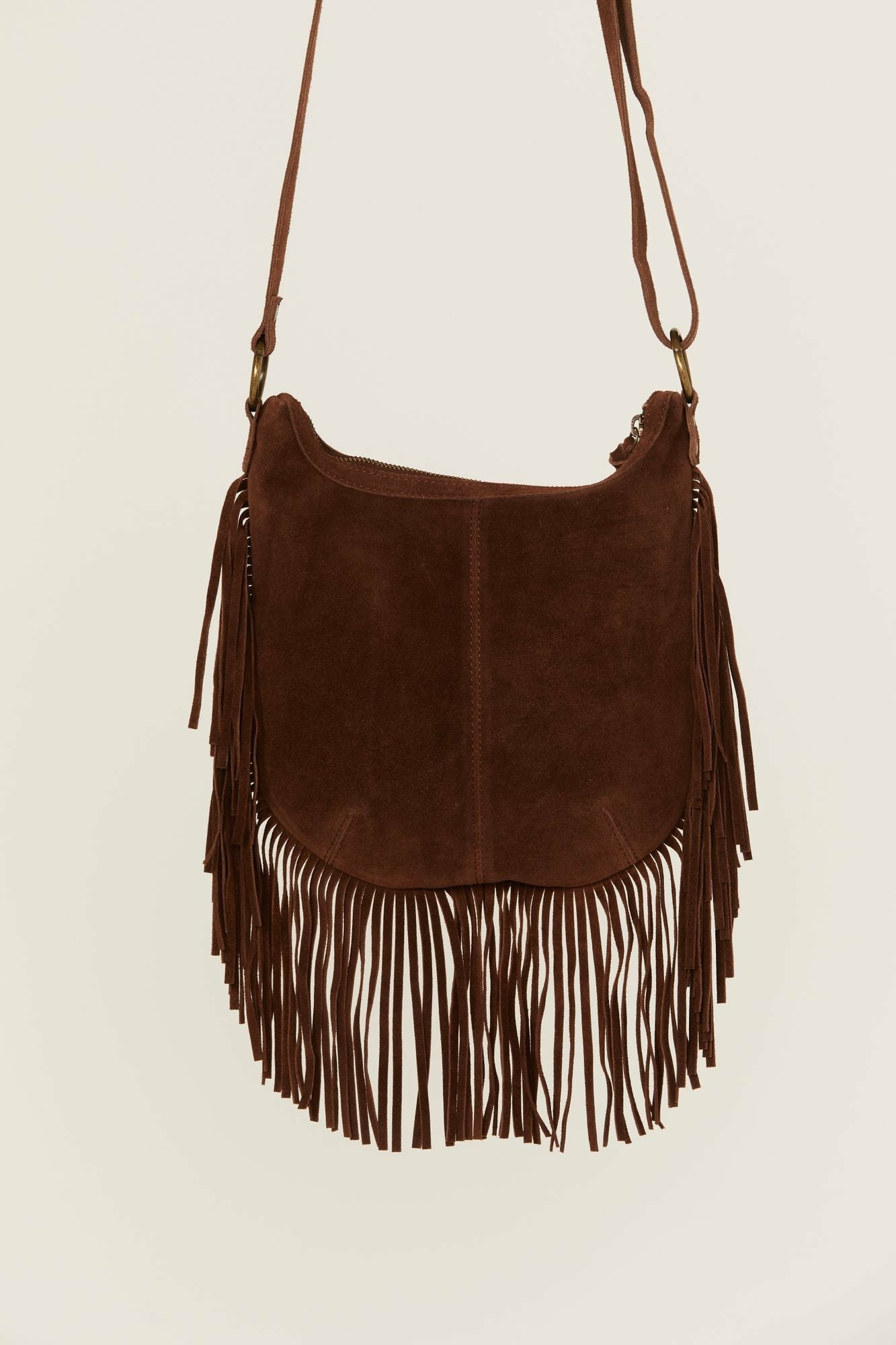 Idyllwind Perlita Suede Fringe Crossbody Bag Brown