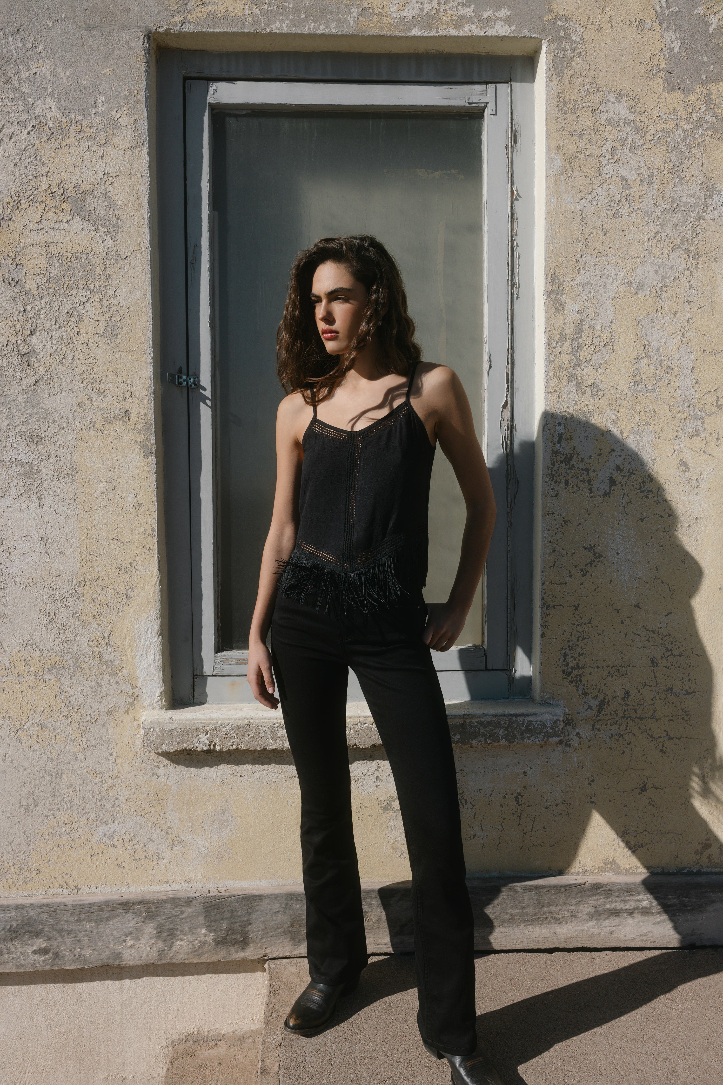 Idyllwind Briarwick Jacquard Print Fringe And Lace Tank Top Black