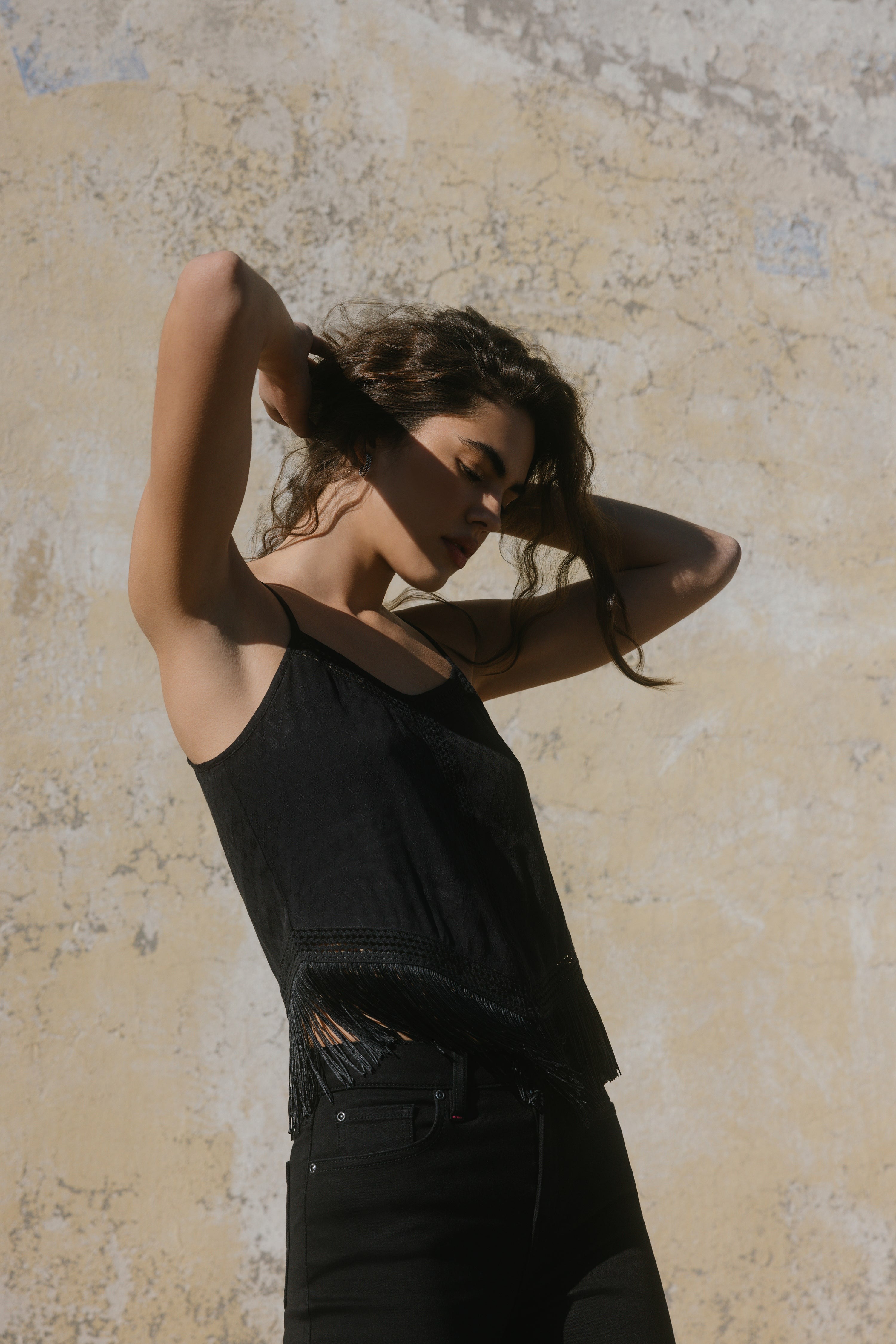 Idyllwind Briarwick Jacquard Print Fringe And Lace Tank Top Black