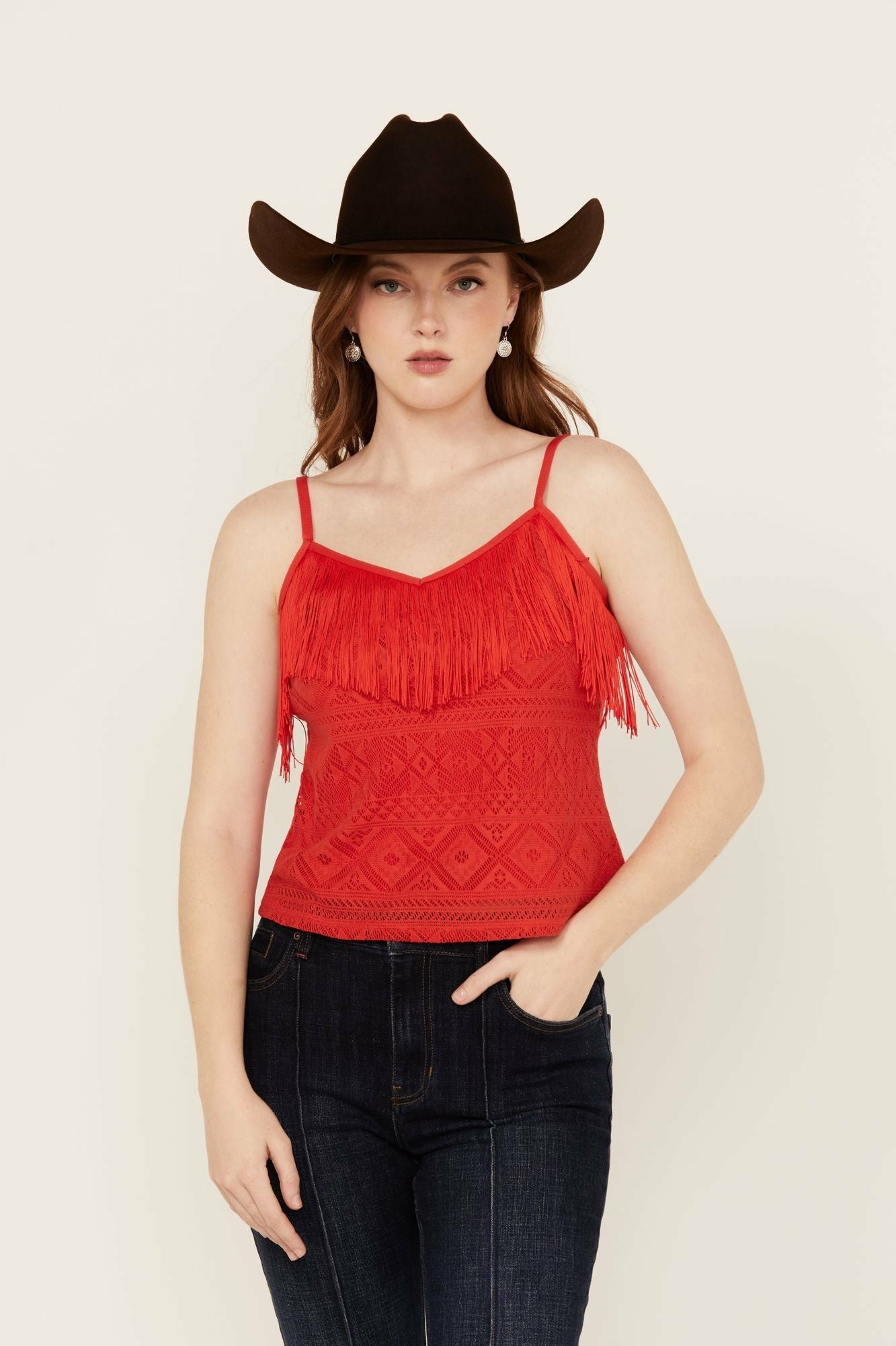 Idyllwind Redmond Lace Fringe Cami Dark Orange