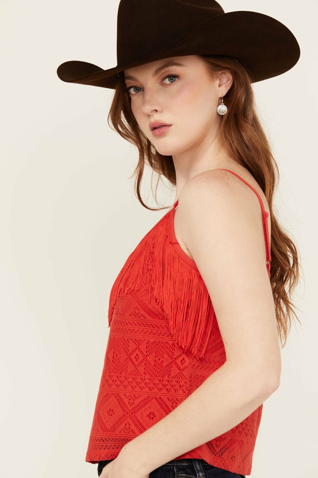 Idyllwind Redmond Lace Fringe Cami Dark Orange