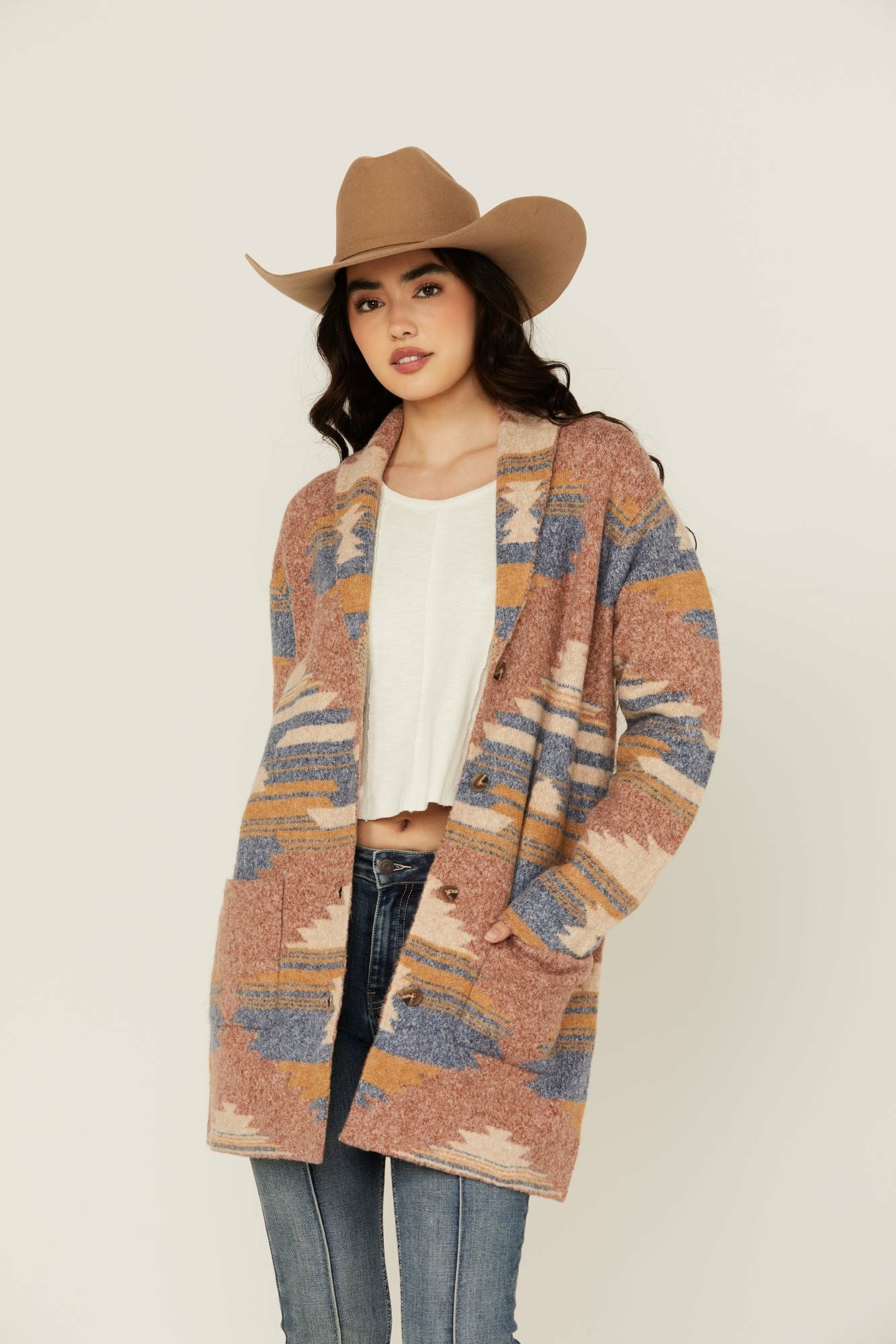 Idyllwind Crosswind Southwestern Print Cardigan Sand
