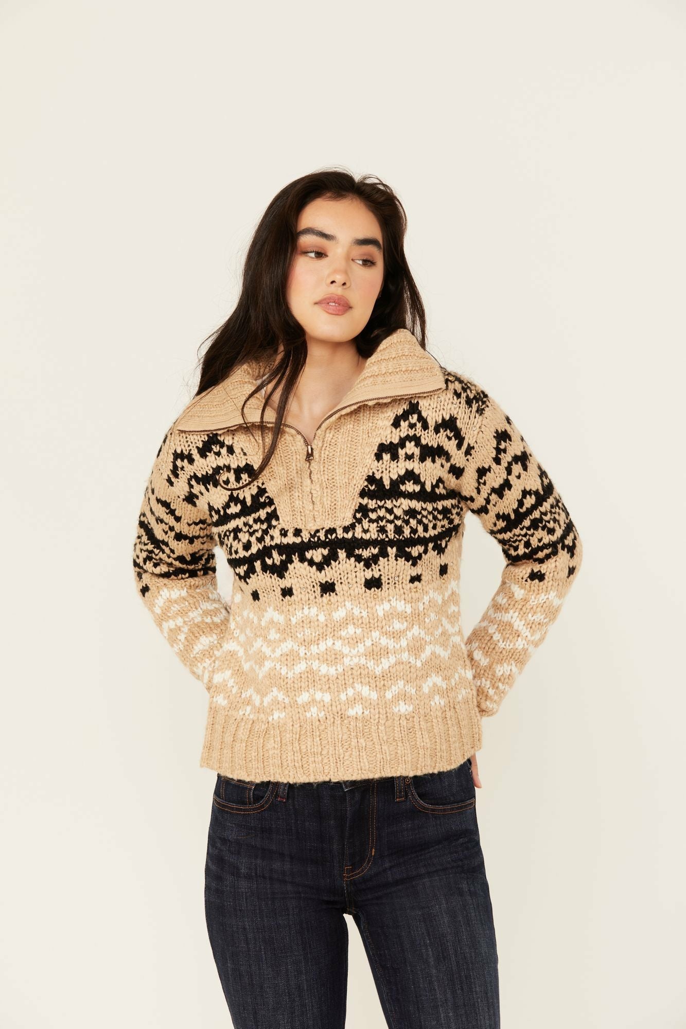 Idyllwind Otay Studded Southwestern Pullover Sweater Nude