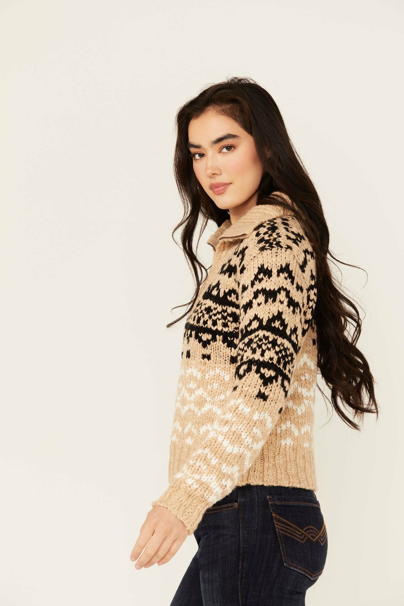 Idyllwind Otay Studded Southwestern Pullover Sweater Nude