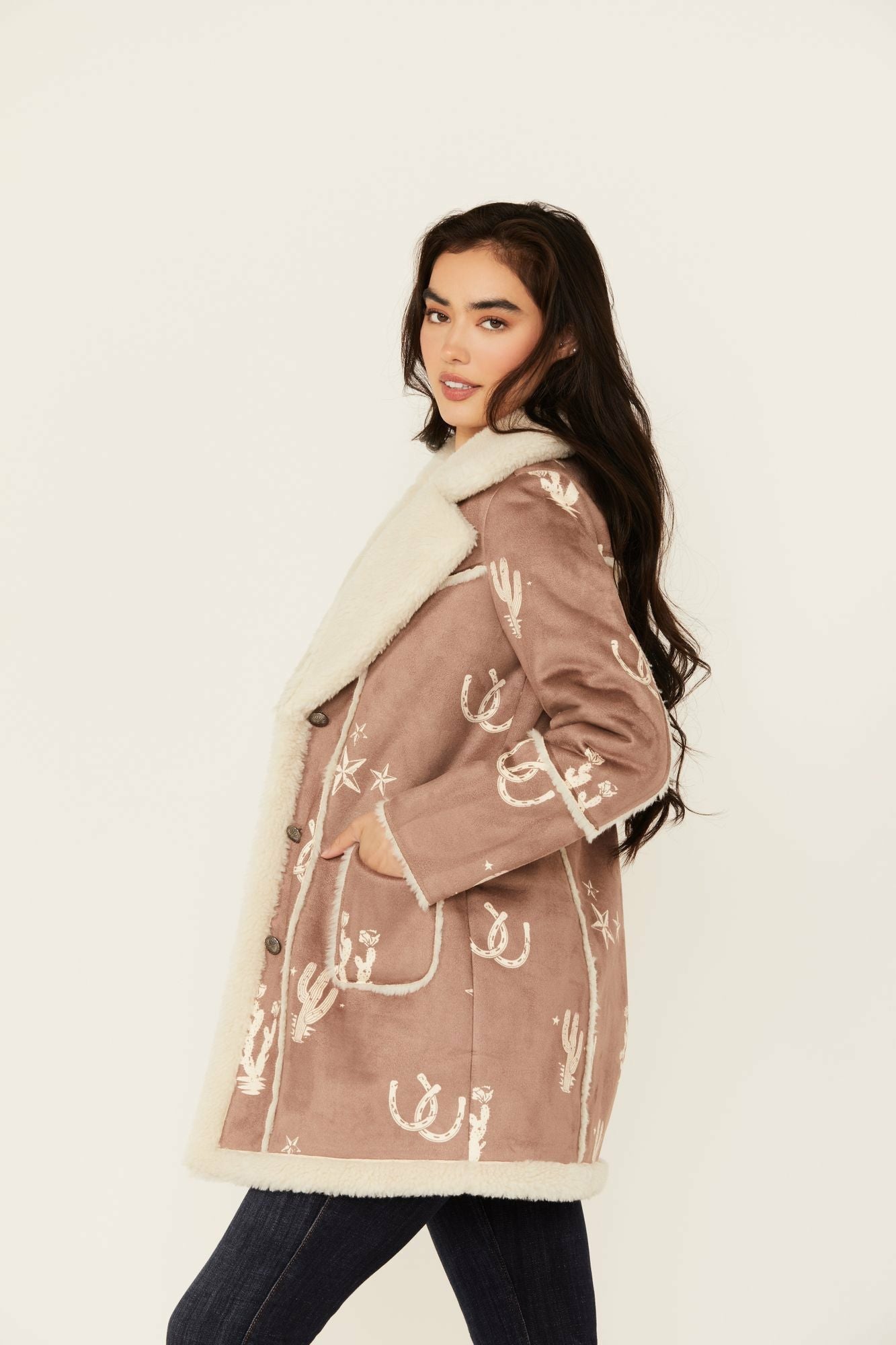 Idyllwind Spicewood Faux Suede & Shearling Coat Tan