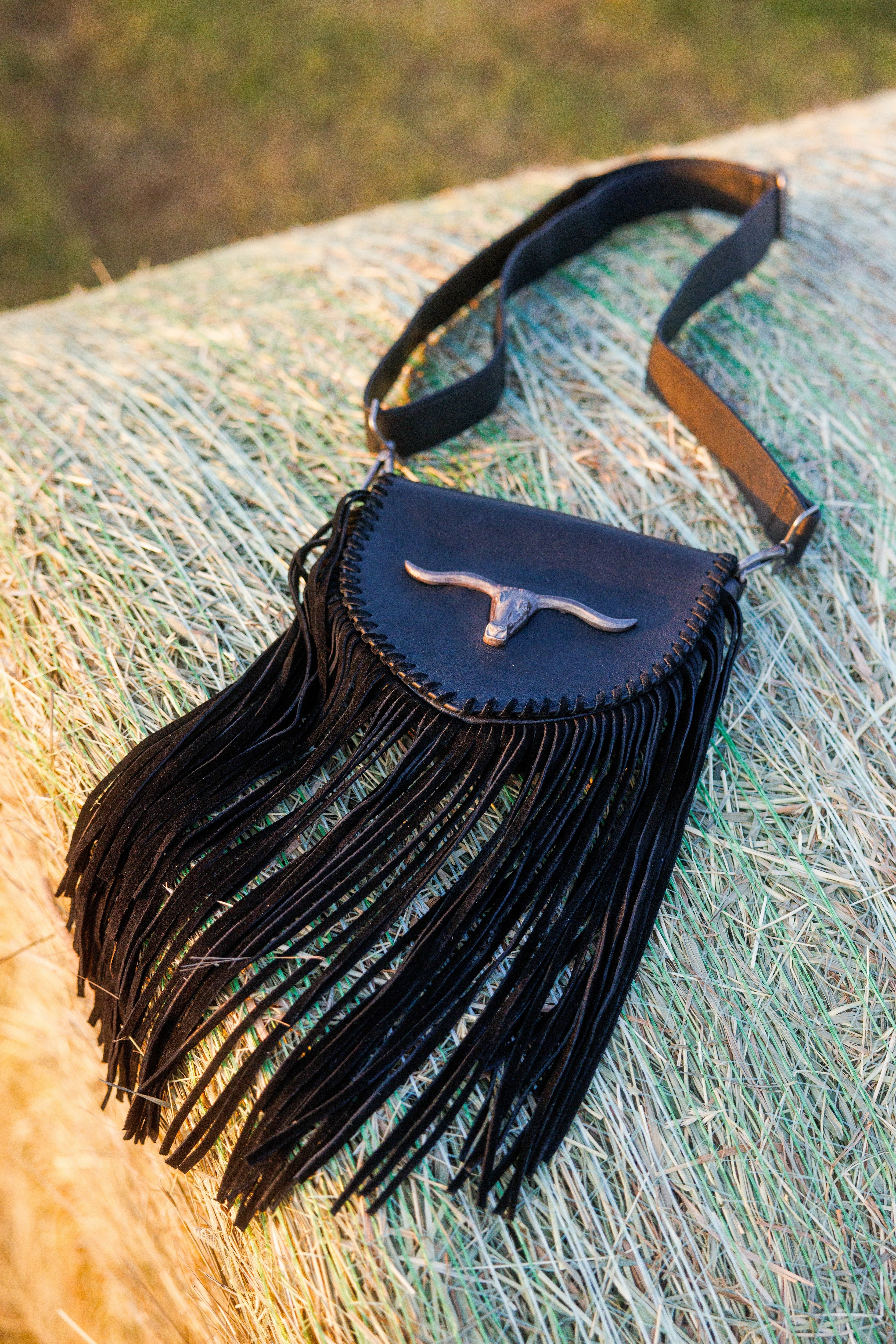 Idyllwind Esperanza Longhorn Leather Fringe Crossbody Bag Black