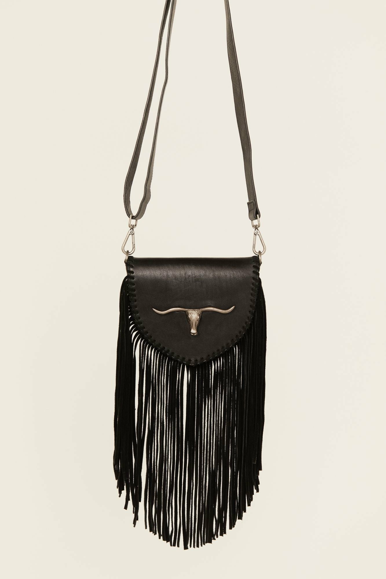 Idyllwind Esperanza Longhorn Leather Fringe Crossbody Bag Black