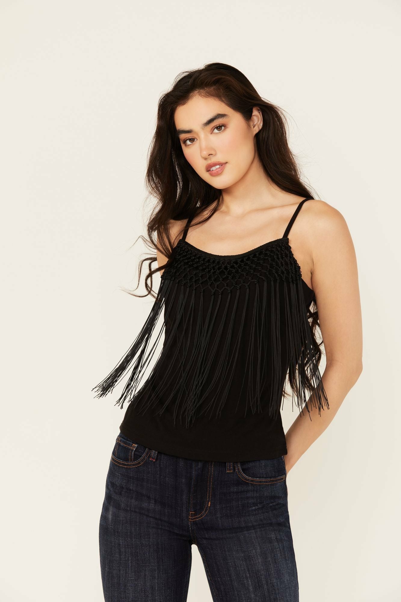 Idyllwind Farriswood Fringe Tank Top Black