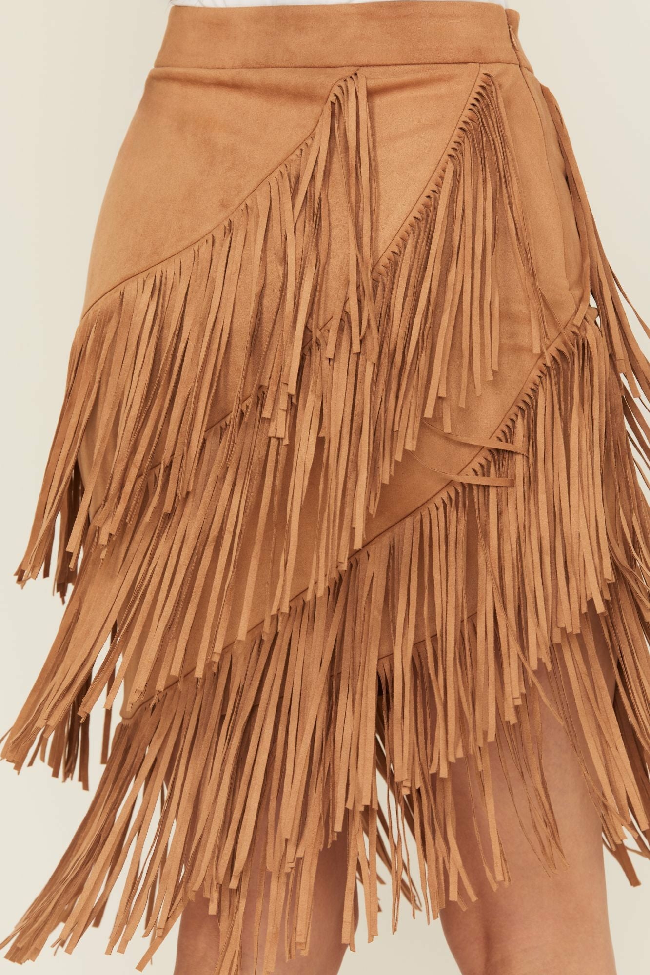 Idyllwind Tina Faux Suede Fringe Mini Skirt Tan