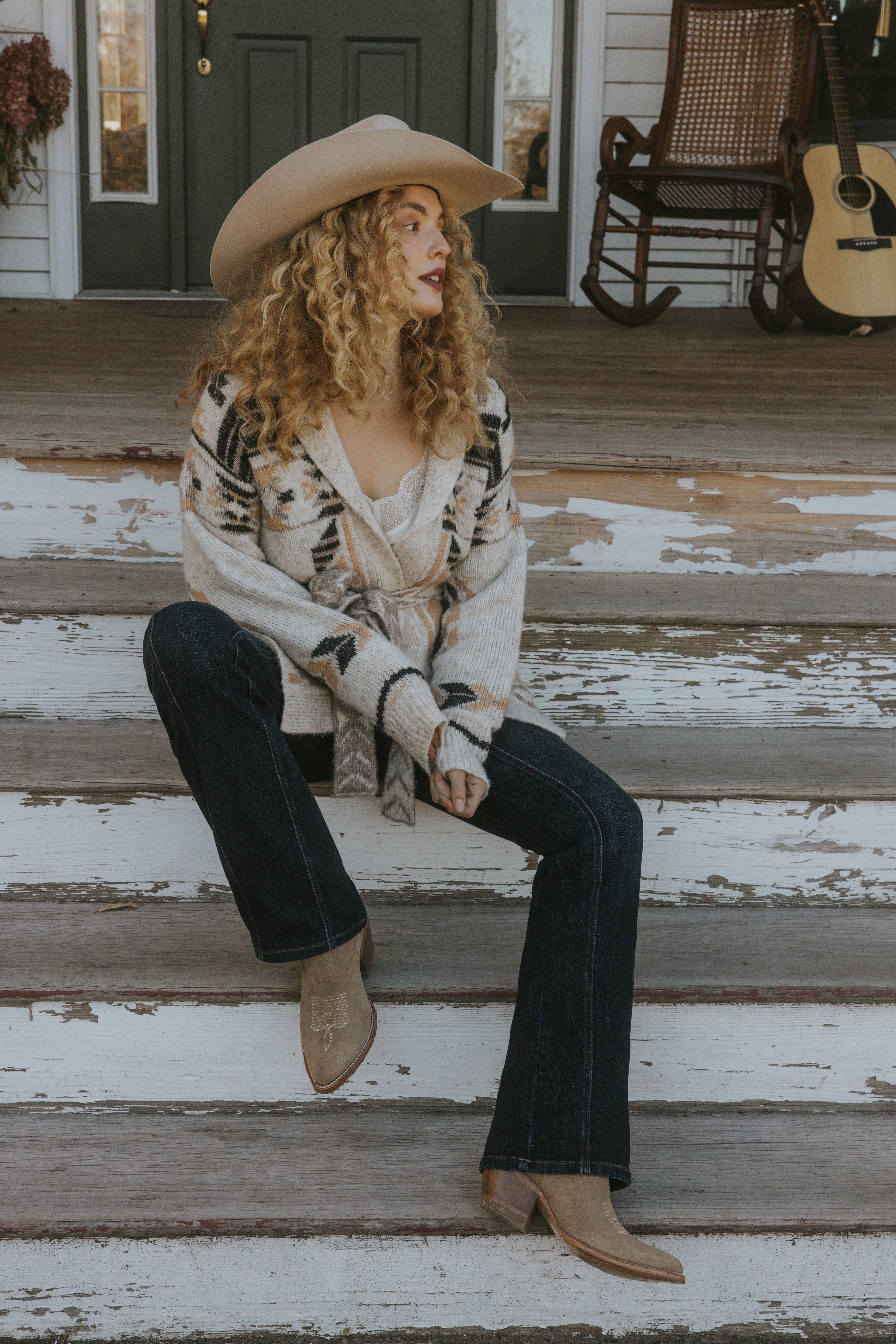Idyllwind Nora Southwestern Print Belted Sweater Ivory