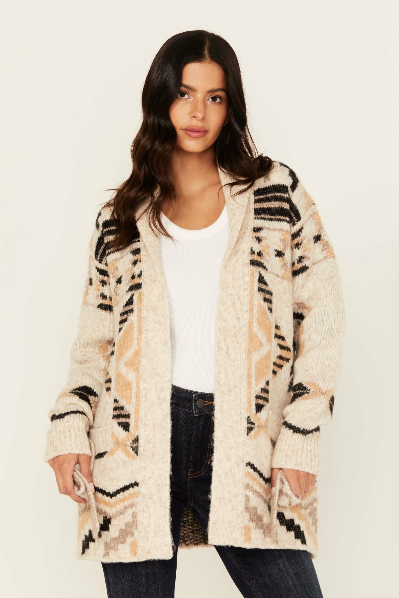 Idyllwind Nora Southwestern Print Belted Sweater Ivory