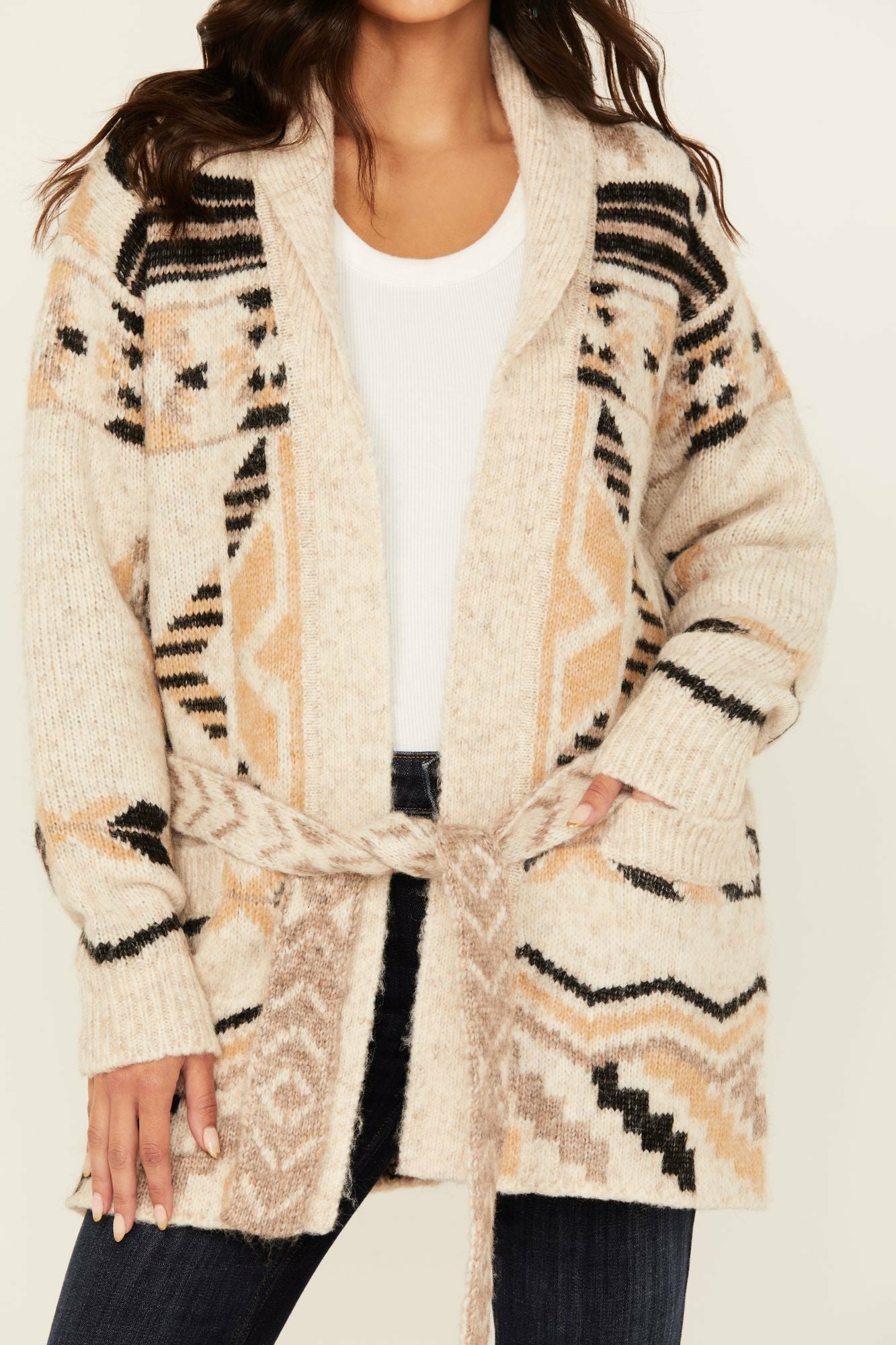 Idyllwind Nora Southwestern Print Belted Sweater Ivory