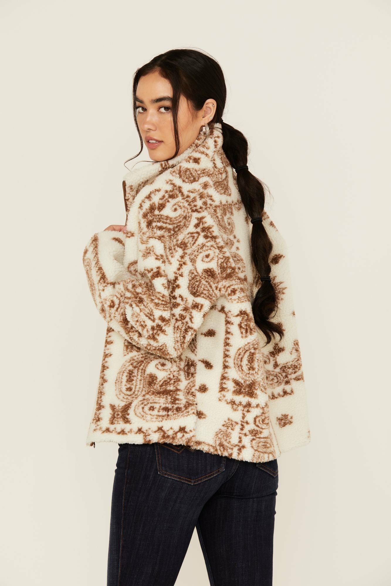 Idyllwind Casey Reversible Faux Suede and Sherpa Zip-Up Jacket Ivory